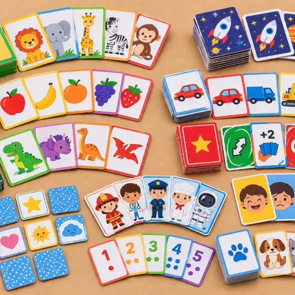 Cartas ilustradas impresas en casa para jugar en familia